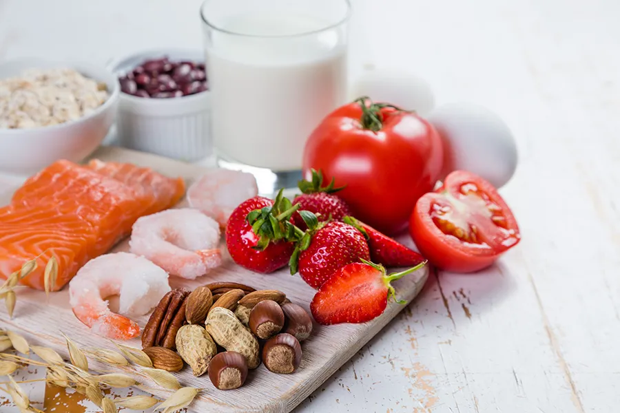 Food-Allergies-Clinic A board of foods like nuts, shellfish, and dairy, that are commonly associated with allergies. Get treatment for food allergies from Better Life Carolinas of Mount Pleasant in Charleston Metro.